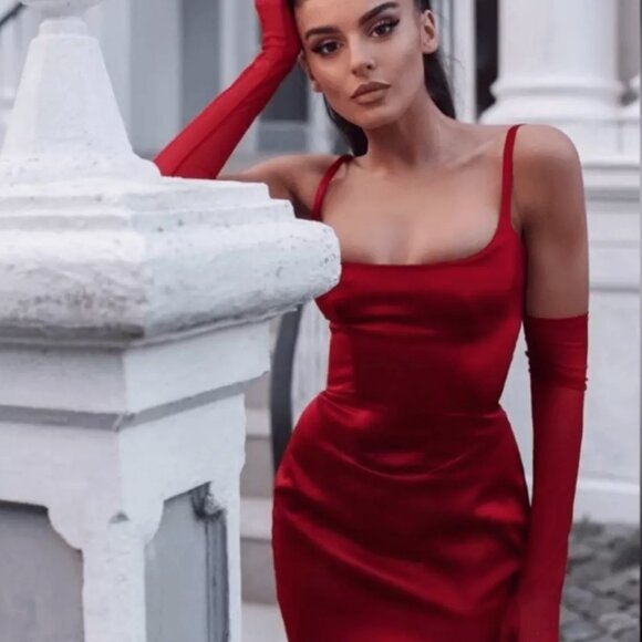 House of CB Satin Corset Midi Dress Wine Red - Large Plus Cup - Picture 2 of 11